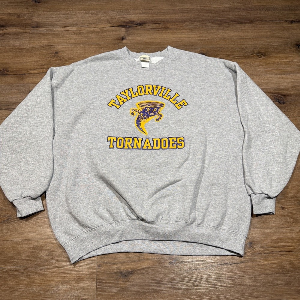 2XL Vintage Lee Sports Taylorville Tornadoes Pullover Sweatshirt Gray Yellow XXL